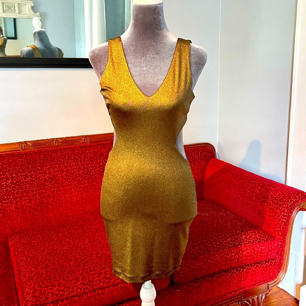 Bebe Bodycon Gold Dress S